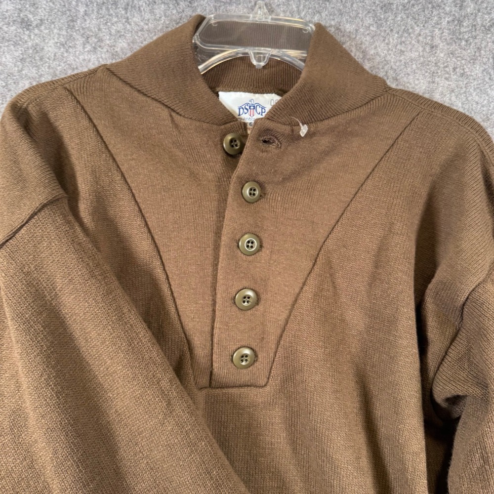 DSCP Mens Brown Military Henley OD Sweater Garrison Collection Size XL Drab